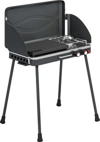 Outsunny Przenośny grill gazowy 2 palniki 5,9 kW 2-w-1 grill stołowy z pieczeniem składane nogi ruszt osłona przeciwwiatrowa pokrywa zamknięcie | Aosom PL