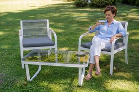 Mały zestaw balkonowy z aluminium (2x fotel + stolik) RARO szara pleciona lina