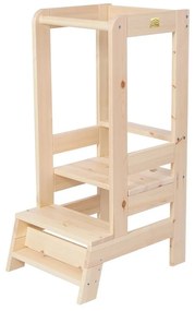 Pomocnik kuchenny dla dzieci z litego drewna sosnowego w naturalnym kolorze Montessori – Meowbaby