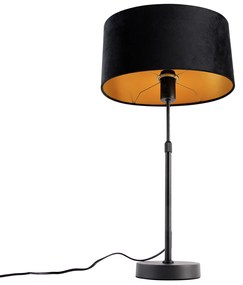 Lampa stołowa czarna z owalnym aksamitnym abażurem, 35 cm - Parte Nowoczesny Oswietlenie wewnetrzne