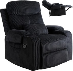 Fotel Rozkładany z Podnóżkiem TORRES Czarny Sztruksowy Nowoczesny