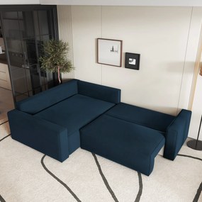 Masseno Narożnik ERONIS z funkcją spania i pojemnikiem na pościel Narozniki L, Rozkładana sofa - Niebieski, MONOLITH 77