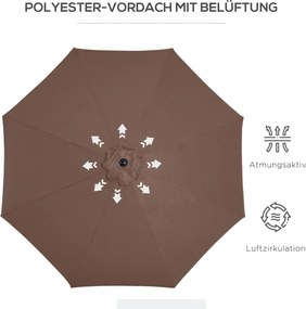 Outsunny Parasol Ogrodowy Zginany z Korbką 180m² Poliester Wysoka Odporność Brązowy | Aosom PL