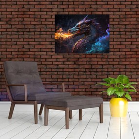 Obraz na szkle - Smok plujący płomieniami (70x50 cm)