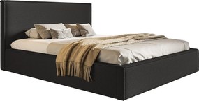 Łóżko dwuosobowe 140x200 cm Kyoto z pojemnikiem - tkanina boucle, czarny (Anthology 19)