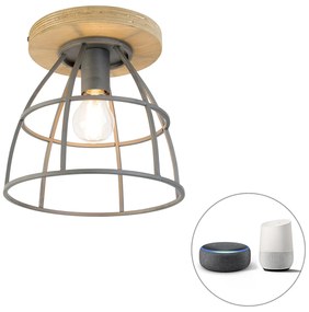 Inteligentna lampa sufitowa ciemnoszara z drewnem w komplecie z WiFi E27 - ArthurPrzemysłowy Oswietlenie wewnetrzne