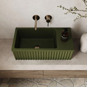 Umywalka betonowa ryflowana nablatowa / wisząca prostokątna 60 x 30 cm WELLE Czarna | różne kolory : Kolor - Oliwkowy, Typ montażu - nablatowa