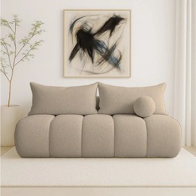 BESILIO Obła kanapa rozkładana Glomi - tkanina boucle, sofa z funkcją spania- Beżowy