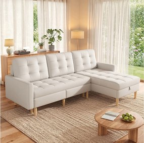 Narożnik z odwracalnym szezlongiem i schowkiem pod siedziskiem - Tkanina włókninowa/PCW/pianka - 212 x 130 x 86 cm - Beżowy