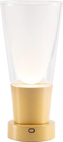 Zafferano Soffio Vase – akumulatorowa lampa stołowa LED IP65 z funkcją wazonu, dotykowy ściemniacz, szkło przezroczyste, złota podstawa, 10 h pracy