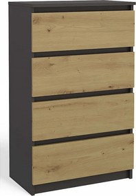 KOMODA MALWA M4 ANTRACYT DĄB ARTISAN SZAFKA 4 SZUFLADY DO SALONU SYPIALNI