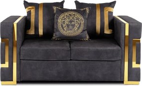Sofa PALLAZO 2S Dwuosobowa Czarno/Złota Welurowa Nowoczesna Glamour