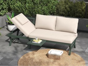 Salon Ogrodowy Narożny z Akacji - Kanapa ze Stolikiem Kawowym - Ręcznie Pleciony Sznur - Poduszki Odporny na Wilgoć - Zielony