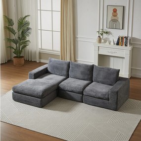 Sofa 3-osobowa, narożnik z wyściełanym oparciem i podłokietnikami – ciemnoszary sztruks