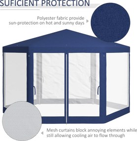 Outsunny Pawilon Ogrodowy, 6-kąt, Moskitiery, Metalowa Konstrukcja, 3,94x3,412x2,5m, Niebieski