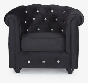 Fotel CHESTERFIELD – welur w kolorze czarnym z kryształowymi guzikami
