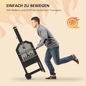 Outsunny Piekarnik do Pizzy 2w1 Kamień do Pizzy Pojemnik na Popiół Termometr Czarny | Aosom PL