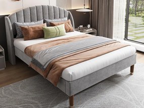 Łóżko tapicerowane 160x200cm z weluru z stelażem na listwach - Szare
