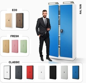 Szafa na dokumenty biurowa metalowa szaro-niebieska: JAN H, 900 x 1950 x 400 mm