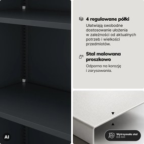 Szafa na akta kartotekowa na klucz antracytowo-niebieska, 450x1850x400 mm: ALEX