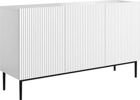 Komoda Nicole 150 cm trzydrzwiowa z ryflowanym frontem - biały mat / czarne nóżki