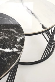 Zestaw 2 okrągłych ław, spiek czarny marmur/biały marmur/czarny 80/46 60/40 FLAMINGO