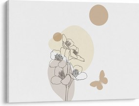 Obraz - Beżowe kwiaty z motylem N⁰4 (70x50 cm)