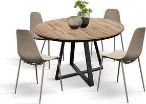 Okrągły stół z drewna z efektem dębu, antracytowa podstawa, podłużny ⌀120 - PANTELLERIA