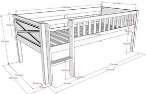 Białe podwyższone łóżko dziecięce z litego drewna sosnowego ze stelażem 90x200 cm Scott – Vipack