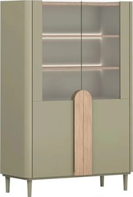 Witryna Amilio 100 cm dwudrzwiowa na nóżkach - eukaliptus / dąb baltic dune / uchwyty dąb naturalny