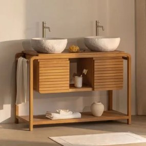 Zestaw Mebli Łazienkowych Bradley Z Drewna Tekowego 2 X Nieregularna Z Biały Cementu ↔︎40 Cm Fedro & - Sklum