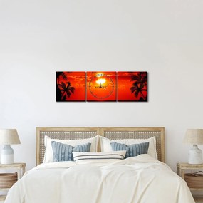 Obraz - zachód słońca z samolotem (z zegarem) (90x30 cm)