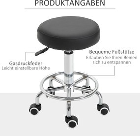 Vinsetto Taboret salonowy, regulowany, sztuczna skóra, do 110 kg, Ø42x50-64H cm, Czarny