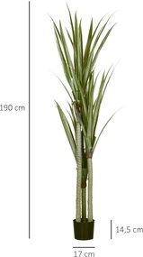 HOMCOM Sztuczna yucca duża 190 cm, roślina sztuczna z plastiku w donicy, 17 x 17 x 190 cm Szmaragdowy | Aosom PL
