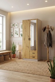 Szafa z lustrem i szufladami kaszmir + dąb artisan A6-B78