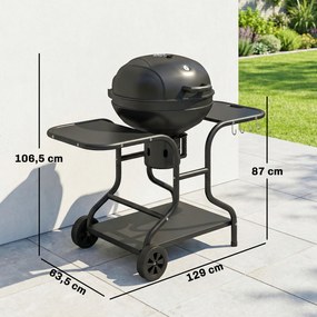 Outsunny Grill węglowy BBQ z bocznymi stolikami, termometrem w pokrywie, kółkami 129 x 63,5 x 106,5 cm | Aosom PL