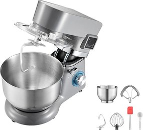 Maszyna do Lodów SucceBuy 1,7 L, Robot Kuchenny z 6 Prędkościami, z Cyfrowym Ekranem LED i Timerem, Łopatka do Mieszania, Hak do Wyrabiania, Szary