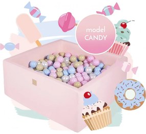 Kwadratowy suchy basen z piłeczkami 7cm dla dziecka, 110x110x40cm/500 piłek, bawełniany, jasnoróżowy, model candy - meowbaby®