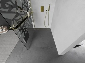 Mexen Kioto+ ścianka prysznicowa z półką Walk-in 90 x 200 cm, biały wzór, złota - 800-090-121-50-85