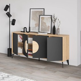 Czarna niska komoda w dekorze dębu 180x82 cm Vae – Marckeric