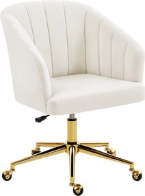 HOMCOM Fotel biurowy w aksamitnym stylu, wypełnienie piankowe, regulowany wysokościowo, na kółkach, stalowa podstawa, kremowy | Aosom PL