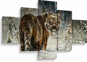 Obraz - Tygrys w zaśnieżonym lesie, obraz olejny (125x70 cm)
