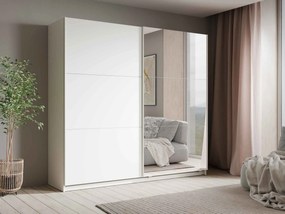Szafa Przesuwna RADEN 221 cm z Lustrem Szafa Dwudrzwiowa, Biały