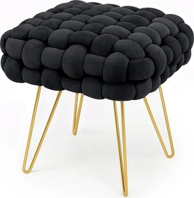 Pufa z plecioną tapicerką welurowa 38 cm DOTTY Czarna