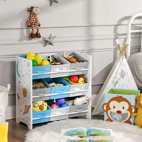 SongmicsHome Regał na zabawki WSZECHŚWIAT, 9 pudełek, 62,5x29,5x60cm, biała z naklejkami