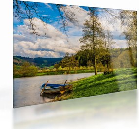 Obraz na szkle łodzi nad jeziorem (70x50 cm)