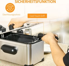 HOMCOM Frytkownica, Pojemność 3 Litry, Moc 2000W, Przezroczysta Pokrywa, Uchwyt Chłodny w Dotyku, Czarna