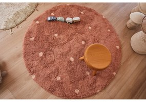 Ceglasty bawełniany dywan dziecięcy tkany ręcznie odpowiedni do prania ø140 cm Round Dot Chestnut – Lorena Canals