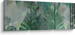 Obraz - Tekstura betonu z liśćmi (z zegarem) (90x30 cm)