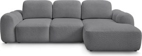 Szary rozkładany narożnik z materiału bouclé ze schowkiem (prawostronny/z szezlongiem) Montaigne – Bobochic Paris